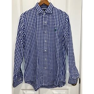 Polo Ralph Lauren Mens Performance Gingham Button Down Shirt Blue White Size M